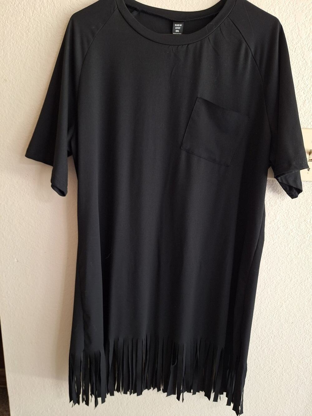 Black Fringe Pocket ladies Summer/Fall Dress - Shein Sz0X